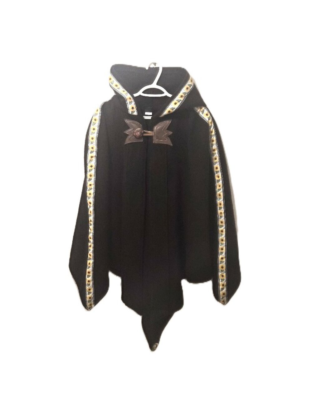 VTG Travel Clothing Half Moon Elven Cape Pixie Hooded Wool Cloak Sunflower Trim